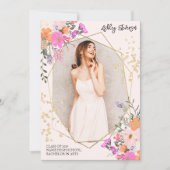 金ゴールドグリッターフローラ水彩写真卒業 案内状 (正面)