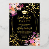 金ゴールドグリッターフローラ水彩写真卒業 箔招待状 (正面)