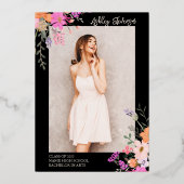 金ゴールドグリッターフローラ水彩写真卒業 箔招待状 (裏面)