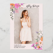 金ゴールドグリッターフローラ水彩写真卒業 箔招待状 (裏面)