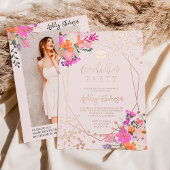 金ゴールドグリッターフローラ水彩写真卒業 箔招待状