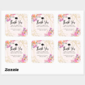 金ゴールドグリッターフローラ水彩感謝してい卒業 スクエアシール (シート)