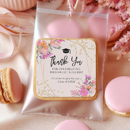 金ゴールドグリッターフローラ水彩感謝してい卒業 スクエアシール