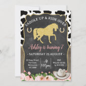 金ゴールドグリッターフローラ馬誕生日招待状 招待状 (正面)