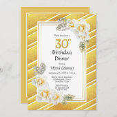 金ゴールドグリッターフローラ30th誕生日ディナーパーティー 招待状 (正面/裏面)