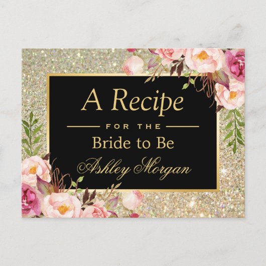 金ゴールドグリッターフローラ |ブライダルシャワーレシピカード ポストカード (正面)