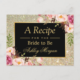 金ゴールドグリッターフローラ |ブライダルシャワーレシピカード ポストカード