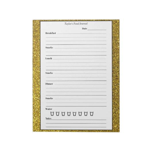 金ゴールドグリッターフードジャーナル – トレンディーシックな食事日記 ノートパッド (回転)