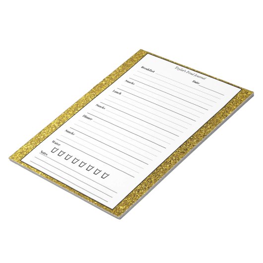 金ゴールドグリッターフードジャーナル – トレンディーシックな食事日記 ノートパッド (アングル)