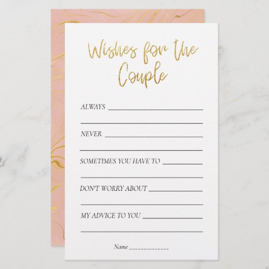 金ゴールドグリッターブライダルシャワーカップルへの願い (正面/裏面)