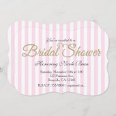 金ゴールドグリッターブライダルシャワーストライプピンク招待状 招待状 (正面/裏面)