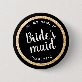 金ゴールドグリッターブライダルパーティのVegas Nameボタン 缶バッジ
