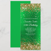 金ゴールドグリッターブライトグリーンフォイル50誕生日 招待状 (正面/裏面)