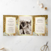 金ゴールドグリッターブラウン大理石結婚写真 三つ折り招待状 (内部)