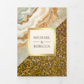 金ゴールドグリッターブラウン大理石結婚写真 三つ折り招待状 (カバー)