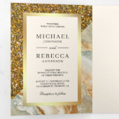 金ゴールドグリッターブラウン大理石結婚写真 三つ折り招待状 (内部最初)