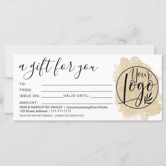 金ゴールドグリッターブラシストロークのギフト証明書のロゴ (正面)