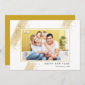 金ゴールドグリッターブラシストローク幸せな新年の写真 シーズンカード (正面/裏面)