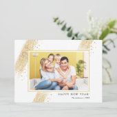 金ゴールドグリッターブラシストローク幸せな新年の写真 シーズンカード (スタンド正面)