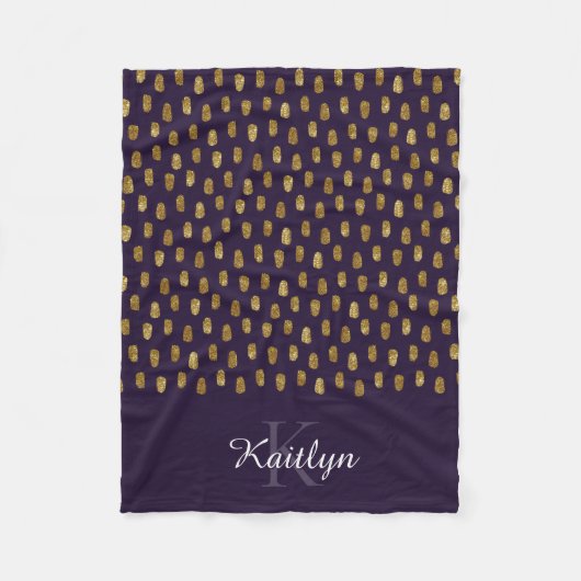 金ゴールドグリッターブラシストローク(紫) フリースブランケット (正面)
