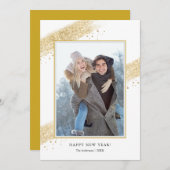 金ゴールドグリッターブラシストロークHappy New Year Photo シーズンカード (正面/裏面)