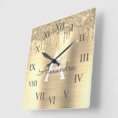 金ゴールドグリッターブラシメタルモノグラム名 スクエア壁時計 (傾斜)