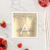 金ゴールドグリッターブラシ仕上げ金属モノグラム名 スタンダードカクテルナプキン (インサイチュ)