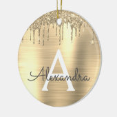 金ゴールドグリッターブラシ仕上げ金属モノグラム名 セラミックオーナメント (左)