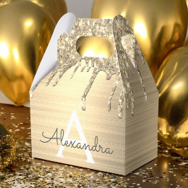 金ゴールドグリッターブラシ仕上げ金属モノグラム名 フェイバーボックス