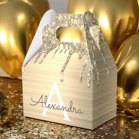 金ゴールドグリッターブラシ仕上げ金属モノグラム名 フェイバーボックス