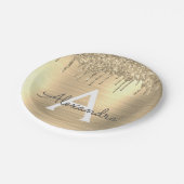 金ゴールドグリッターブラシ仕上げ金属モノグラム名 ペーパープレート (アングル)