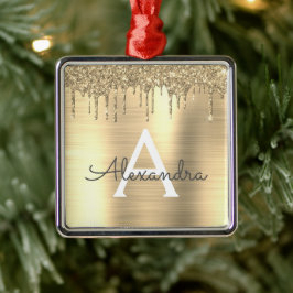 金ゴールドグリッターブラシ仕上げ金属モノグラム名 メタルオーナメント