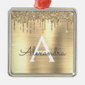 金ゴールドグリッターブラシ仕上げ金属モノグラム名 メタルオーナメント (正面)