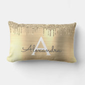 金ゴールドグリッターブラシ仕上げ金属モノグラム名 ランバークッション (正面)