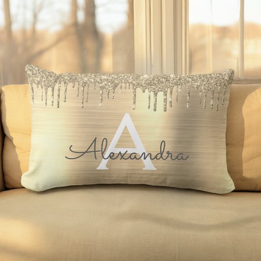 金ゴールドグリッターブラシ仕上げ金属モノグラム名 ランバークッション