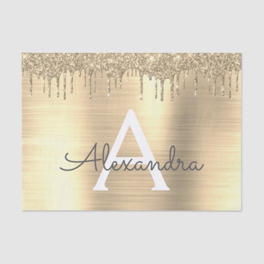 金ゴールドグリッターブラシ仕上げ金属モノグラム名 薄葉紙 (正面)