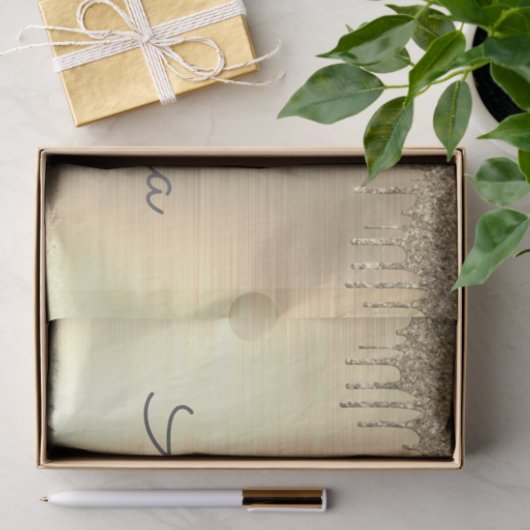 金ゴールドグリッターブラシ仕上げ金属モノグラム名 薄葉紙 (ギフト)