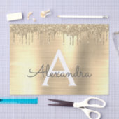 金ゴールドグリッターブラシ仕上げ金属モノグラム名 薄葉紙 (クラフト)