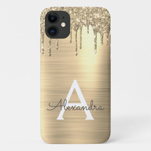 金ゴールドグリッターブラシ仕上げ金属モノグラム名 Case-Mate iPhoneケース (裏面)