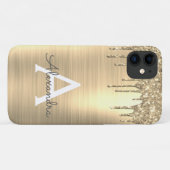 金ゴールドグリッターブラシ仕上げ金属モノグラム名 Case-Mate iPhoneケース (裏面(横))