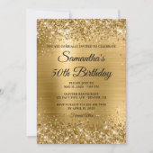 金ゴールドグリッターブラシ付きフォイル50誕生日 招待状 (正面)