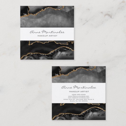 金ゴールドグリッターブラックアゲートスクエア名刺 スクエア名刺 (正面/裏面)