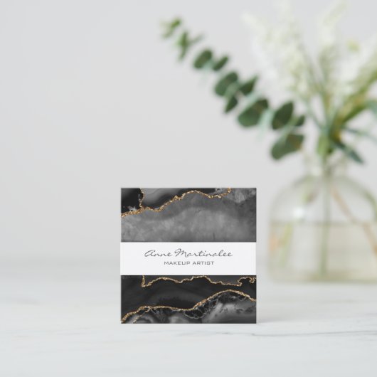 金ゴールドグリッターブラックアゲートスクエア名刺 スクエア名刺 (スタンド正面)