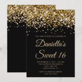 金ゴールドグリッターブラックスウィート16 招待状 (正面/裏面)