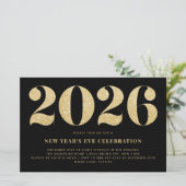 金ゴールドグリッターブラックニューイヤーズイブパーティの招待状 (スタンド正面)