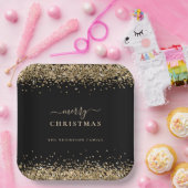 金ゴールドグリッターブラックネームメリークリスマス ペーパープレート (パーティー)