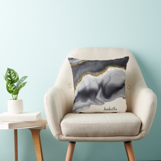金ゴールドグリッターブラックパーソナライズ クッション (椅子)