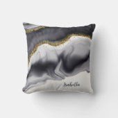 金ゴールドグリッターブラックパーソナライズ クッション (正面)