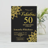 金ゴールドグリッターブラックファブラス50誕生日 招待状 (スタンド正面)