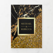 金ゴールドグリッターブラックマーブルフォト結婚ズ 三つ折り招待状 (カバー)